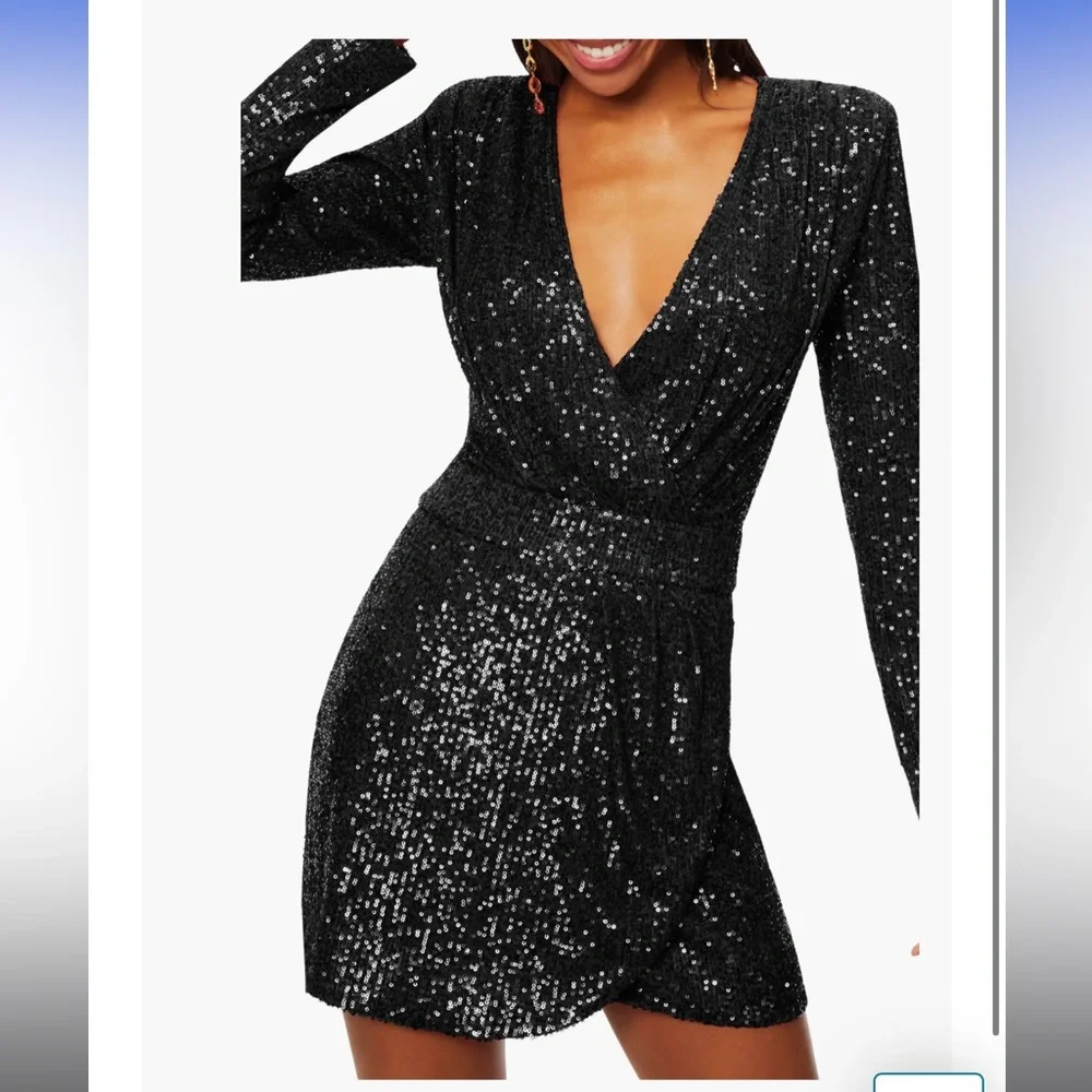 RAMY BROOK Reba Sequin V-Neck Cocktail Party Evening Mini Wrap Dress Size 8 NWT - Picture 14 of 14